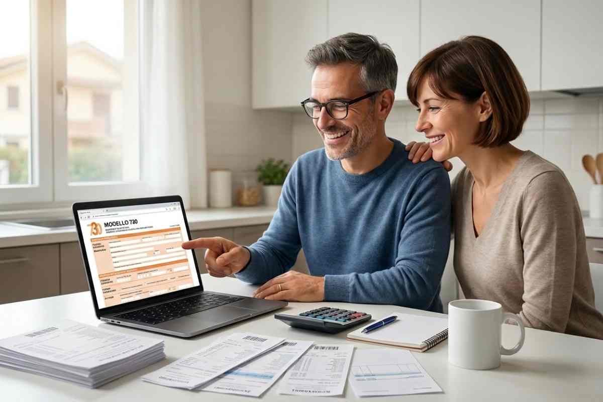 una coppia guarda portale agenzia delle entrate