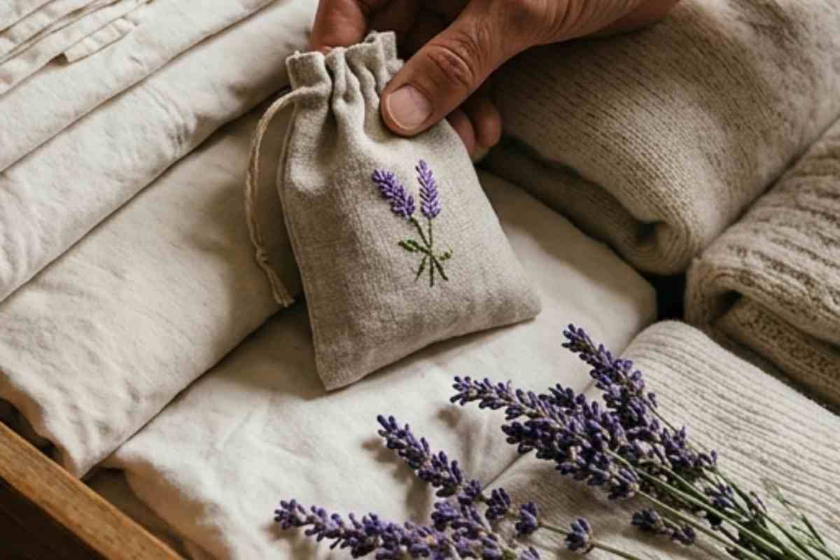 mano ripone lavanda nei cassetti