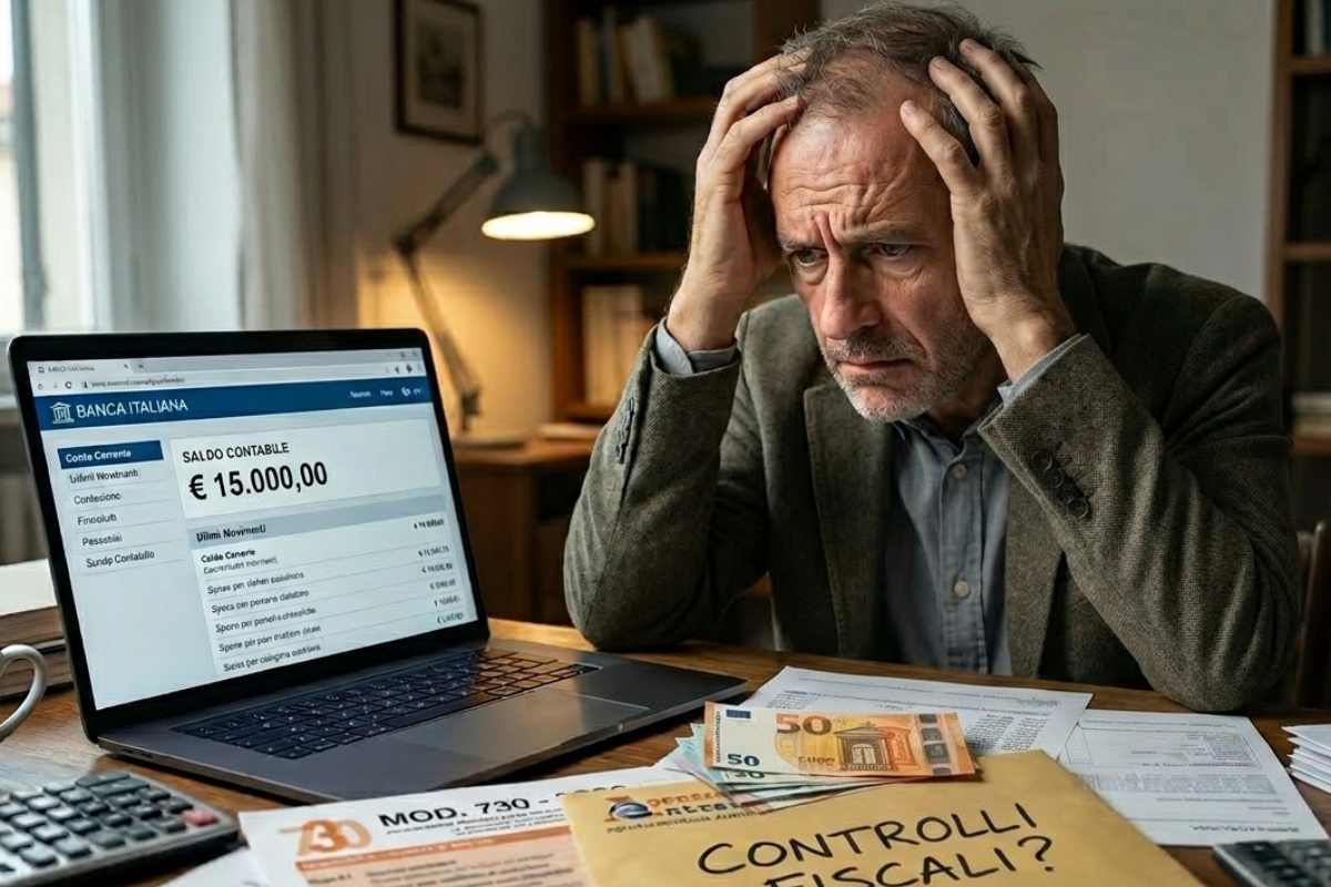 un uomo preoccupato con home banking aperto