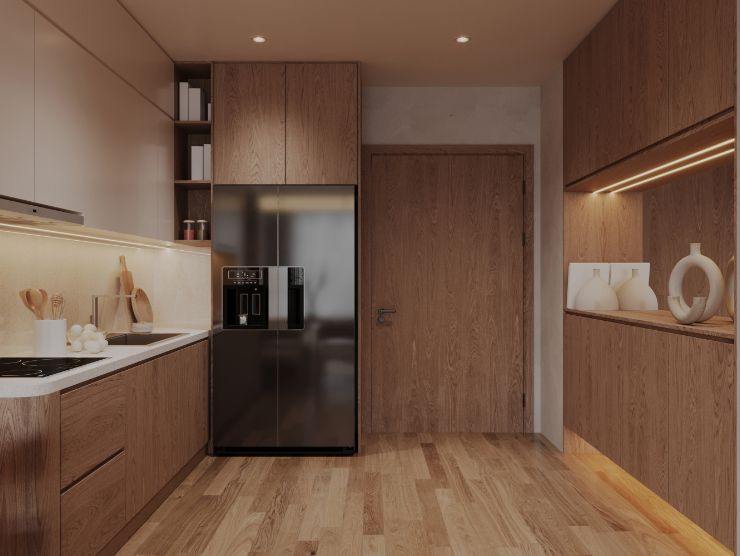 cucina moderna con rifiniture in legno