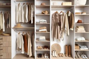 armadio con ante aperte in cui si vedono vestiti