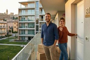 giovane coppia entra nella casa appena acquistata