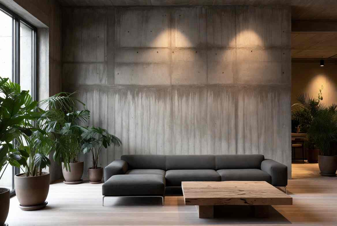 salotto con pareti a vista